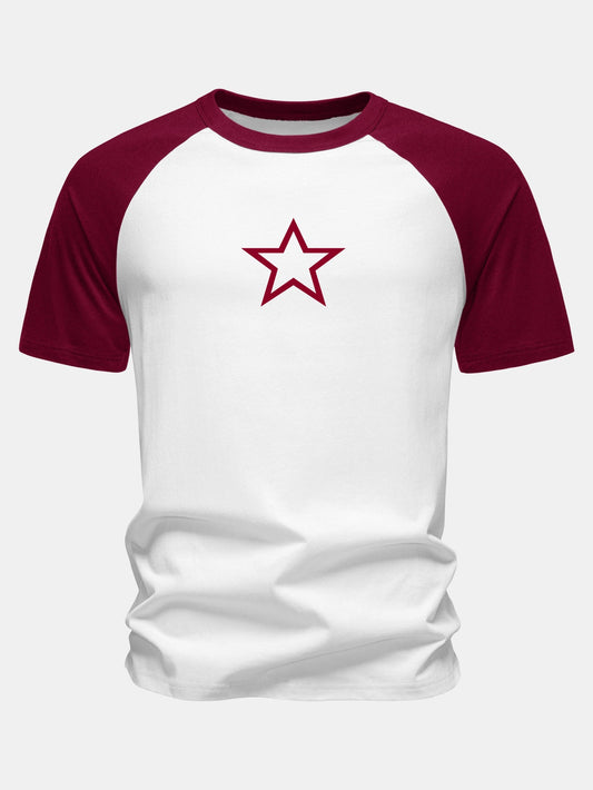 Camiseta de algodão com mangas raglã e estampa de estrelas