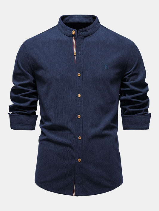 Camisa de veludo cotelê de manga longa com gola alta