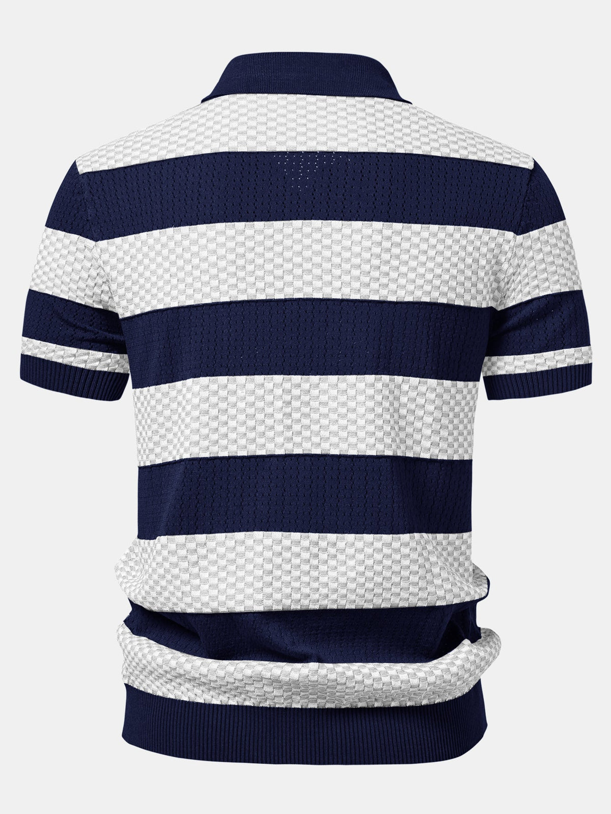 Polo de tricô texturizado listrado com decote em V