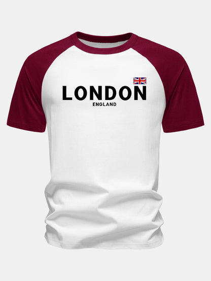 Camiseta de algodão estampada com mangas raglan, Londres, Inglaterra