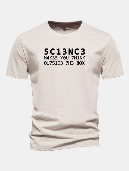 Camiseta de algodão com modelagem regular, estampa de citação científica em leetspeak