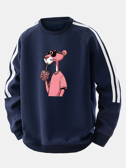 Moletom raglan listrado vintage de corte confortável com estampa da Pantera Cor-de-Rosa