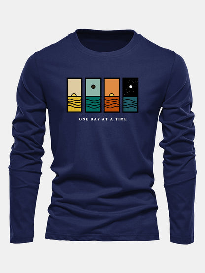 Camiseta de algodão de manga longa com estampa “Um dia de cada vez”