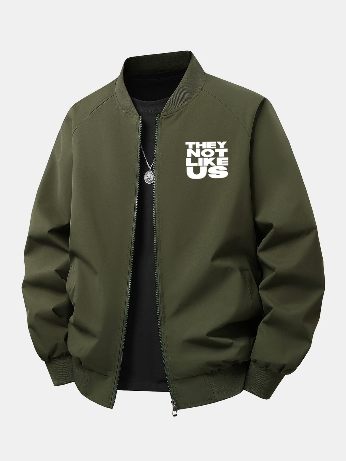 Jaqueta bomber de corte relaxado com zíper e estampa “They Not Like Us”