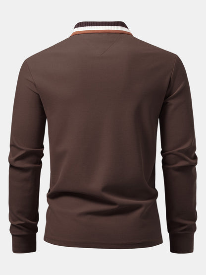 Polo de manga longa com gola contrastante