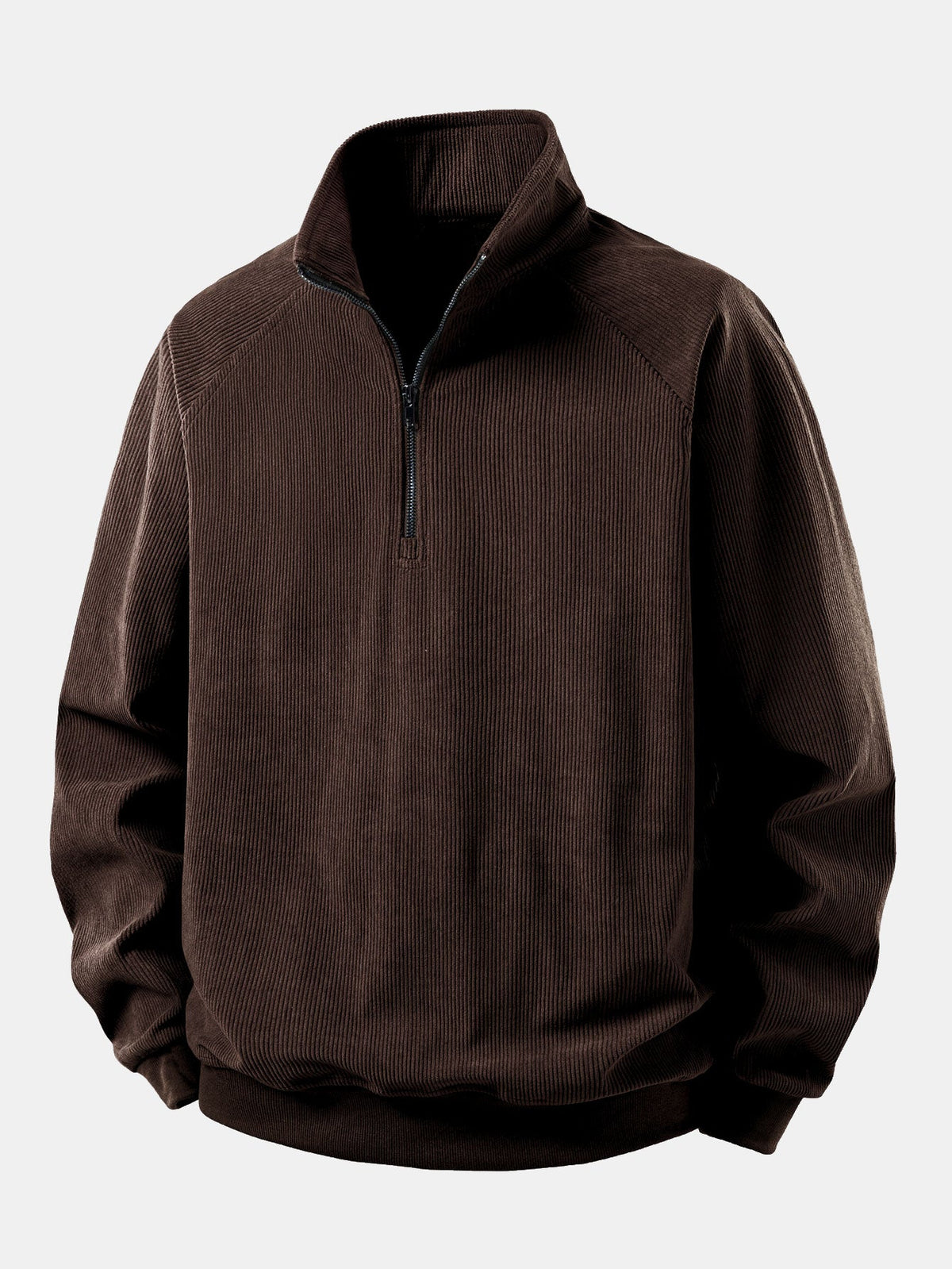 Moletom com Zíper 1/4, Manga Raglan e Veludo Cotelê