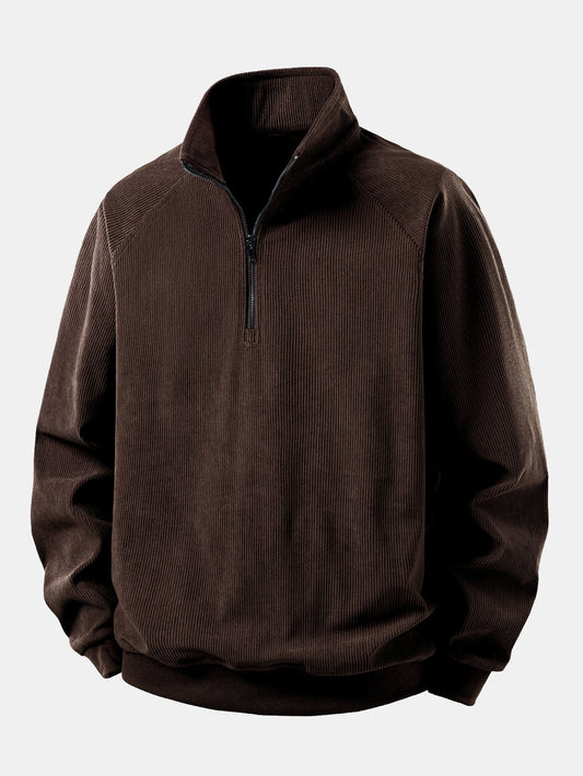 Moletom com Zíper 1/4, Manga Raglan e Veludo Cotelê
