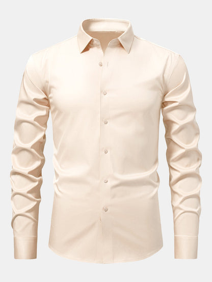 Camisa de cetim justa de manga longa com botões