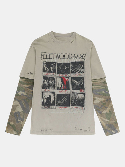 Camiseta 2 em 1 com Estampa Rock Rasgada e Camuflada