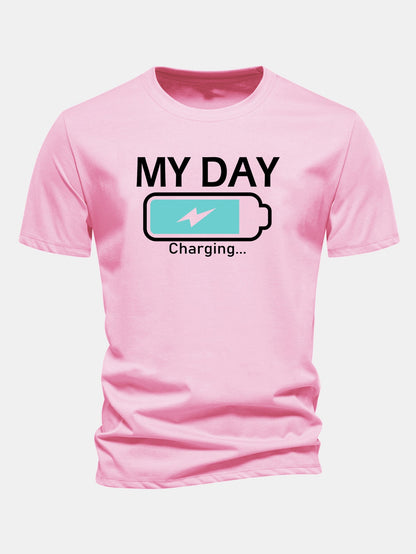 Camiseta de algodão com estampa de bateria “My Day” e caimento regular