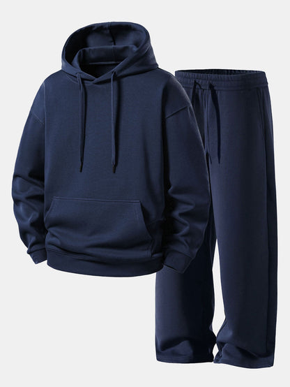 Conjunto de moletom com capuz de caimento confortável e calça de moletom reta