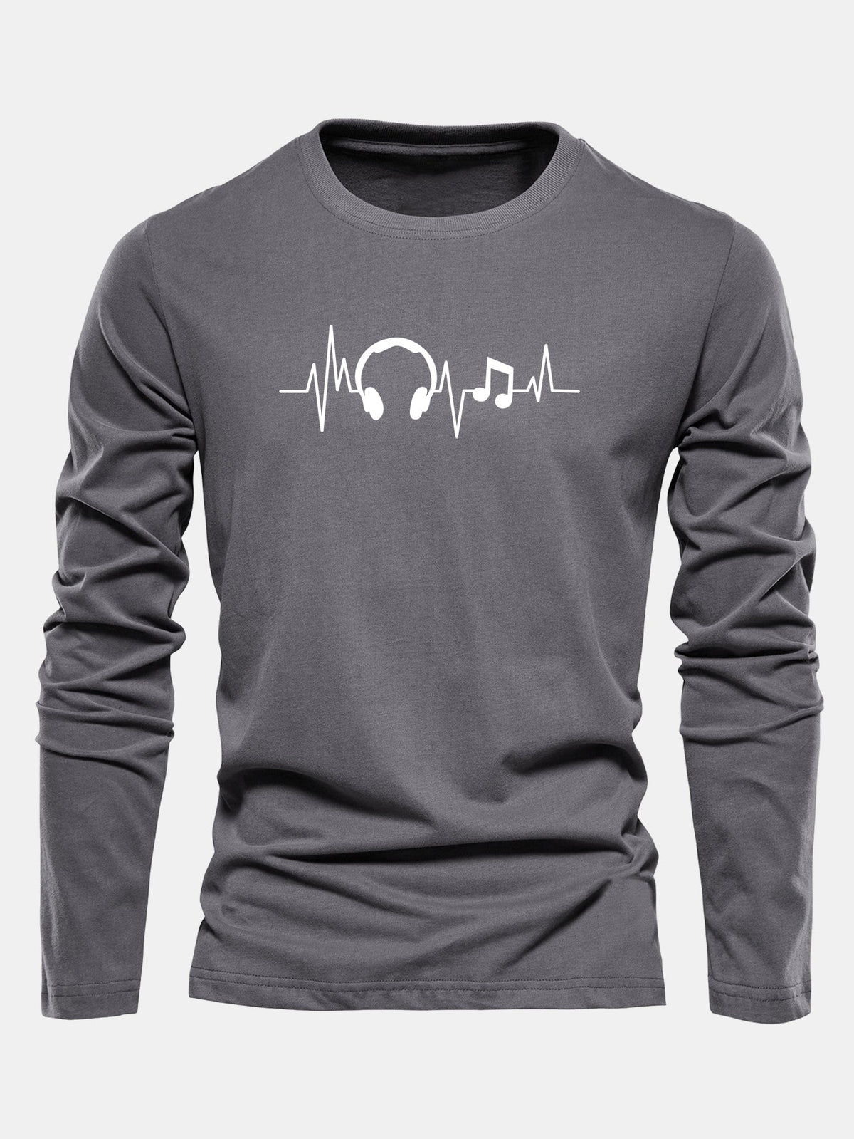 Camiseta de algodão com mangas longas e estampa de batimentos cardíacos musicais