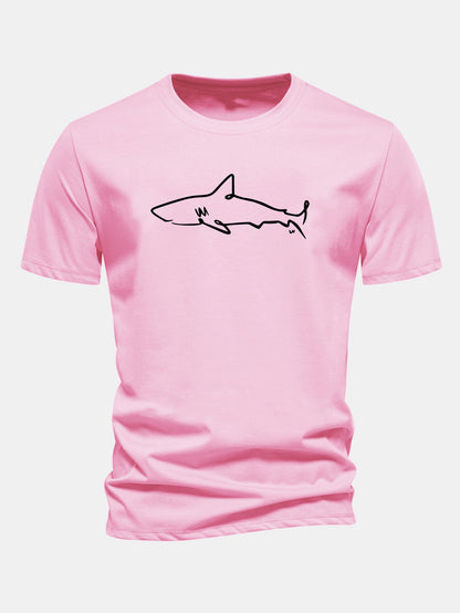 Camiseta de algodão com estampa de tubarão e corte regular
