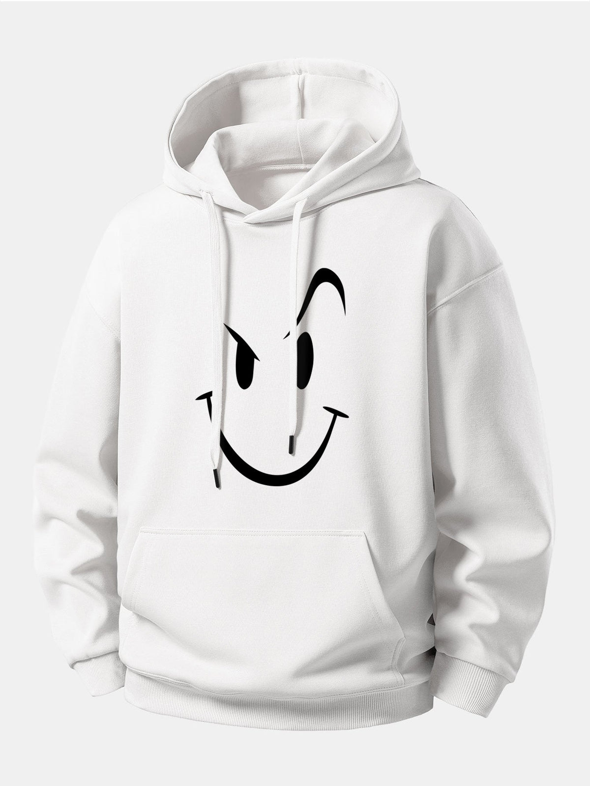 Moletom com capuz e estampa de carinha sorridente, modelagem confortável