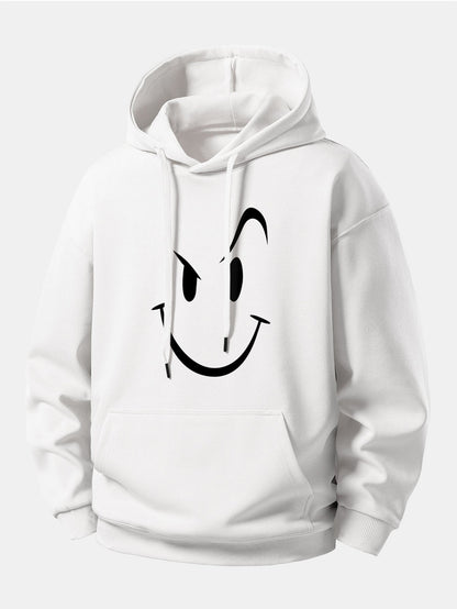 Moletom com capuz e estampa de carinha sorridente, modelagem confortável