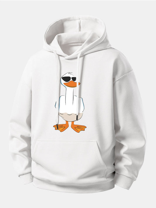 Moletom com Capuz de Ajuste Confortável e Estampa Engraçada de Pato com o Dedo do Meio