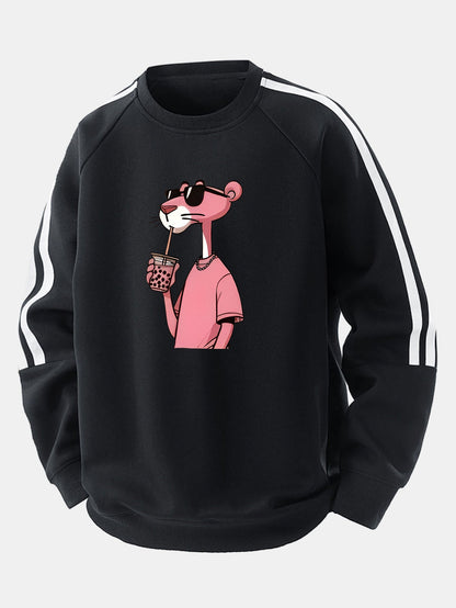 Moletom raglan listrado vintage de corte confortável com estampa da Pantera Cor-de-Rosa