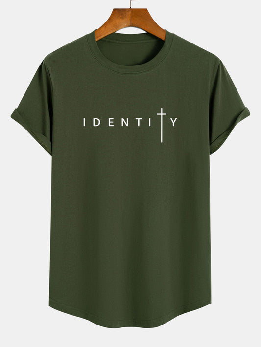Camiseta de Algodão com Estampa Identity e Barra Curvada