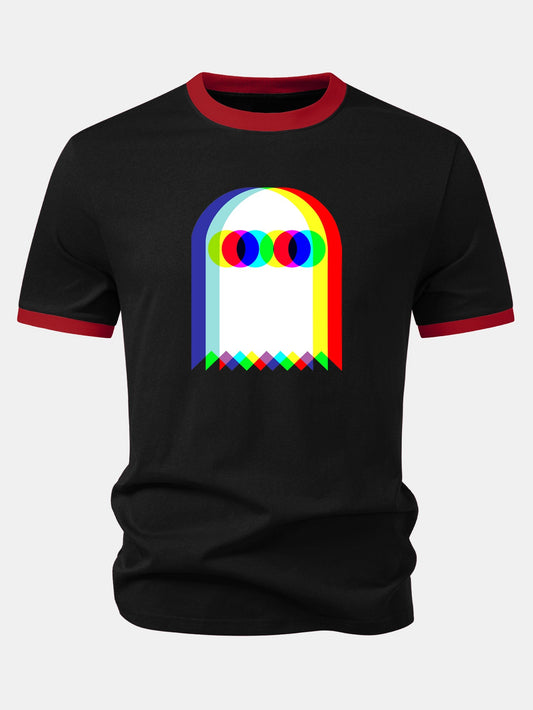 Camiseta Ringer de Contraste com Estampa de Fantasma Glitch