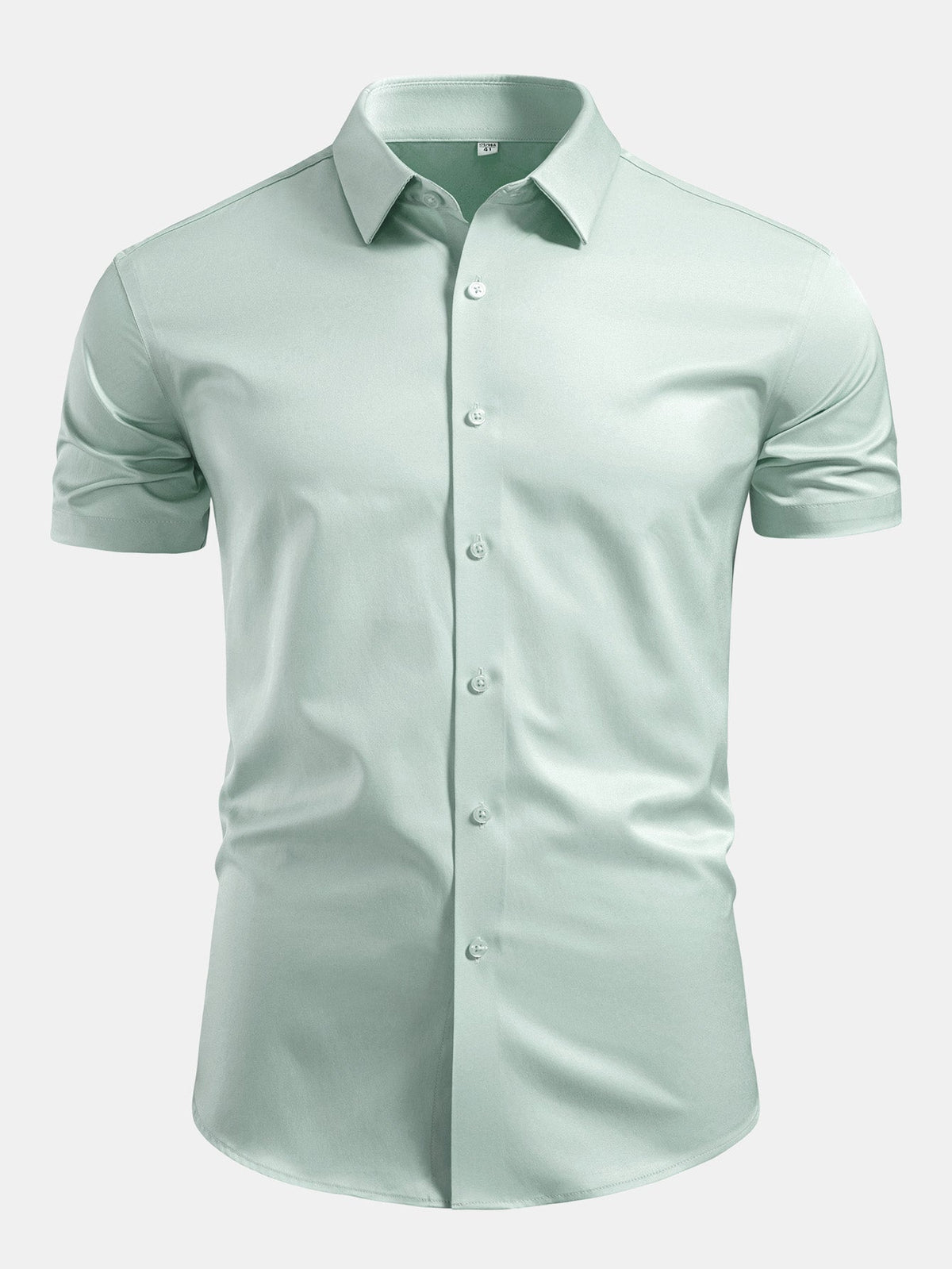 Camisa de cetim com botões e gola padre