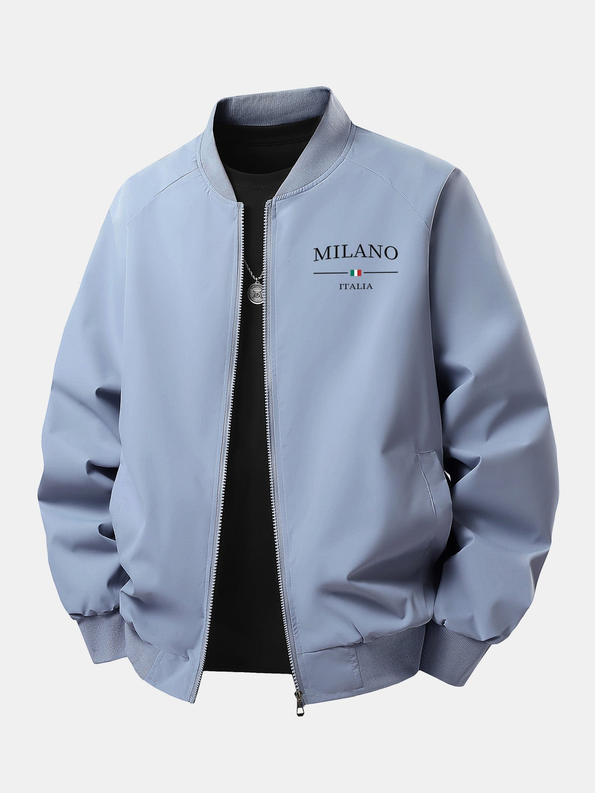 Jaqueta bomber de zíper com estampa Milano e modelagem confortável
