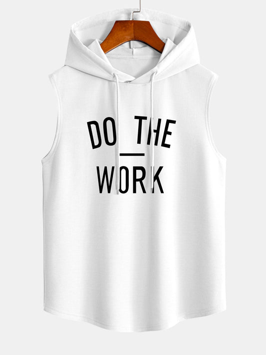 Regata com Capuz Sem Mangas, Barra Curvada e Estampa "Do The Work"