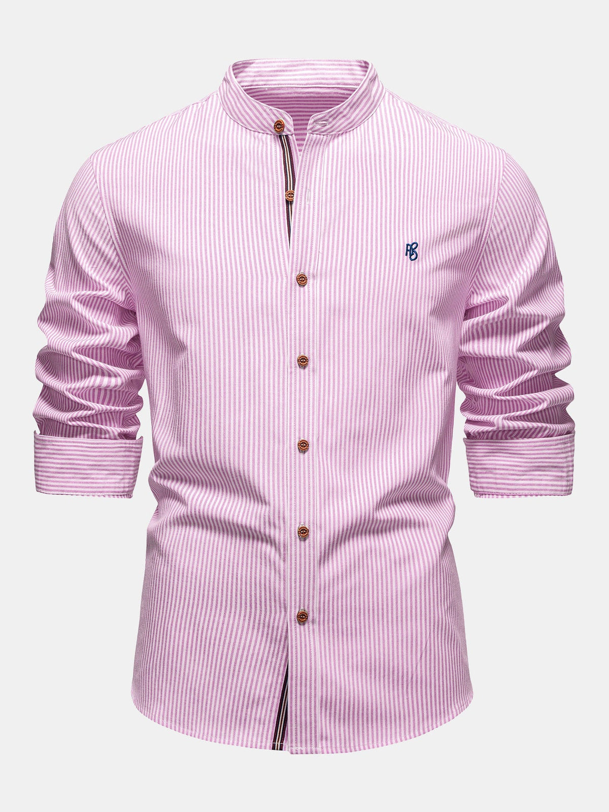 Camisa de algodão listrada com gola padre
