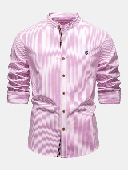 Camisa de algodão listrada com gola padre