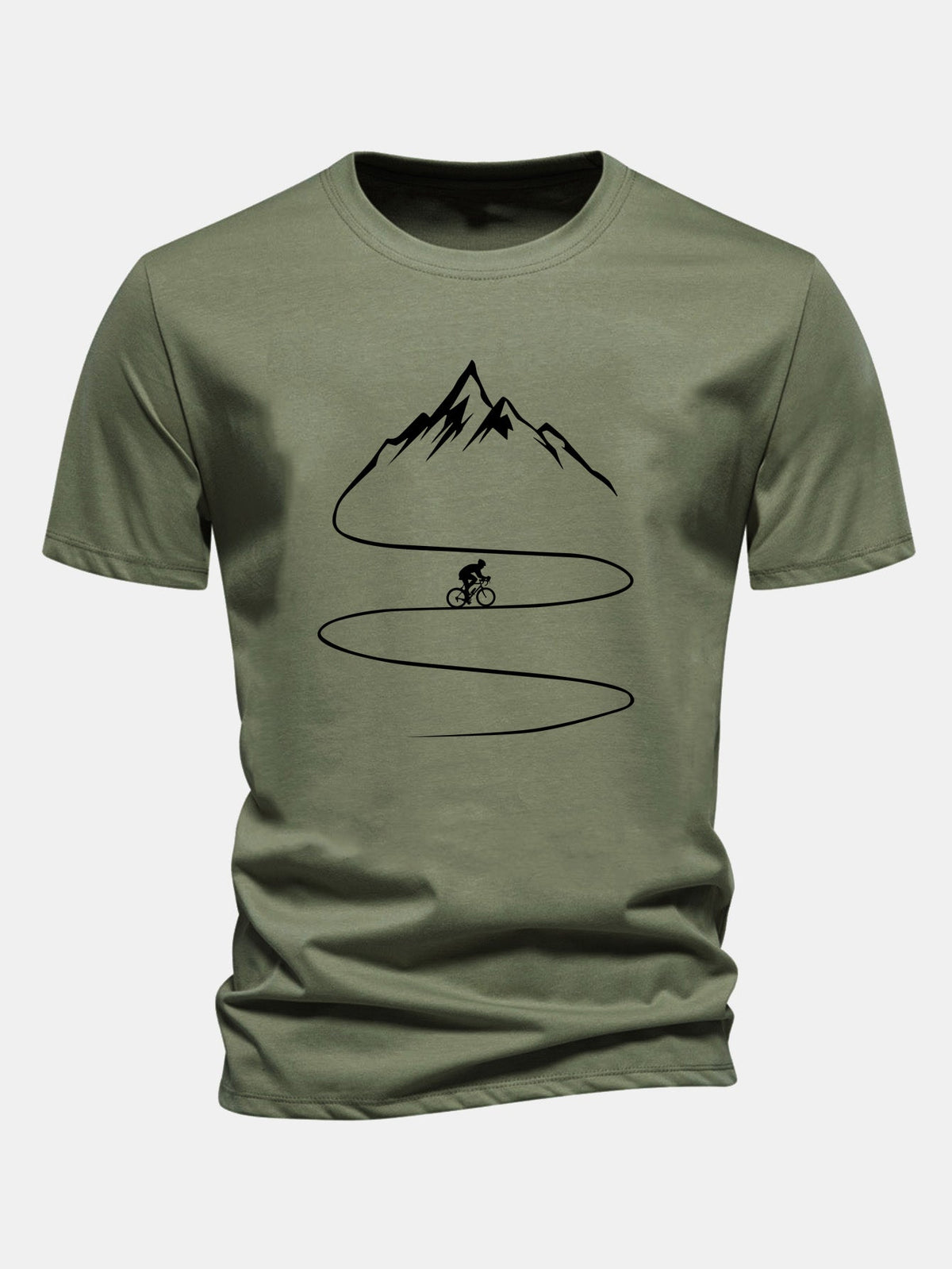 Camiseta de algodão com estampa de ciclismo e montanha, caimento regular