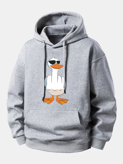 Moletom com Capuz de Ajuste Confortável e Estampa Engraçada de Pato com o Dedo do Meio