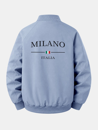 Jaqueta bomber de zíper com estampa Milano e modelagem confortável