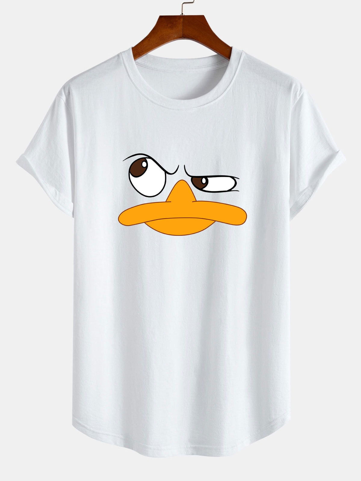 Camiseta de Algodão com Estampa de Pato Emoji e Barra Curvada