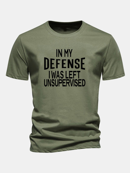 Camiseta de algodão com estampa “Em minha defesa, fui deixado sem supervisão”, corte regular