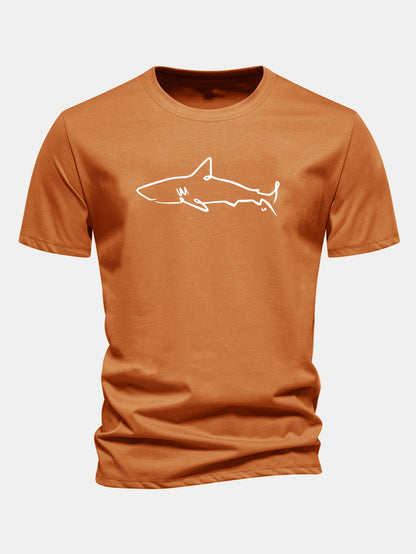 Camiseta de algodão com estampa de tubarão e corte regular