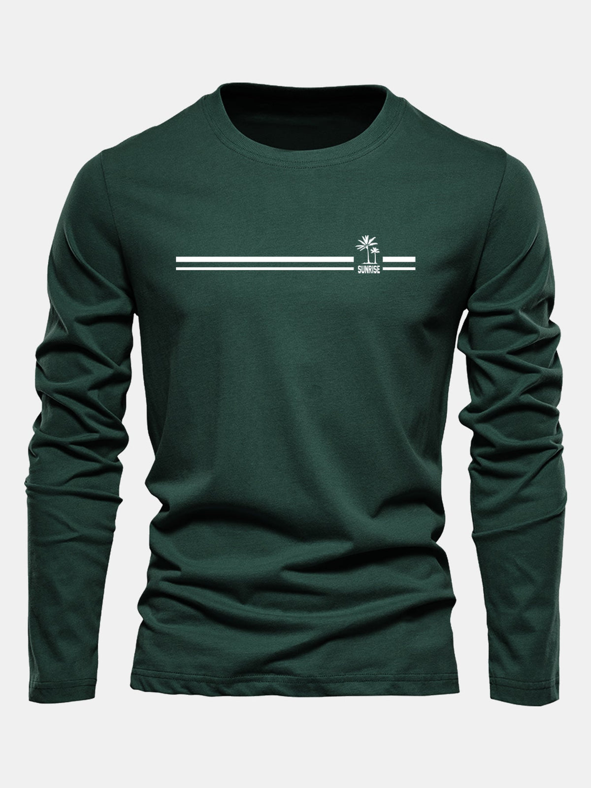 Camiseta de algodão com estampa listrada de palmeiras e mangas longas