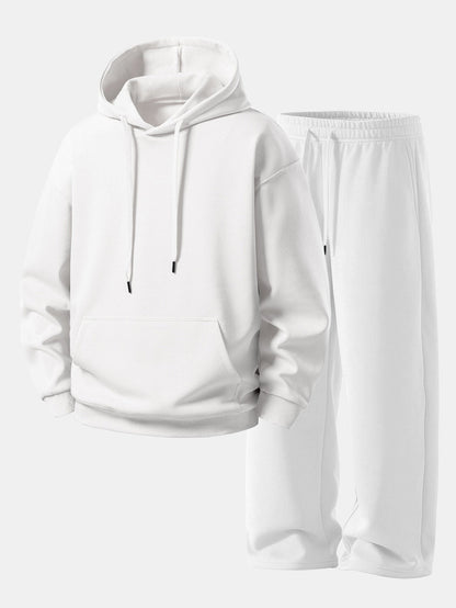 Conjunto de moletom com capuz de caimento confortável e calça de moletom reta