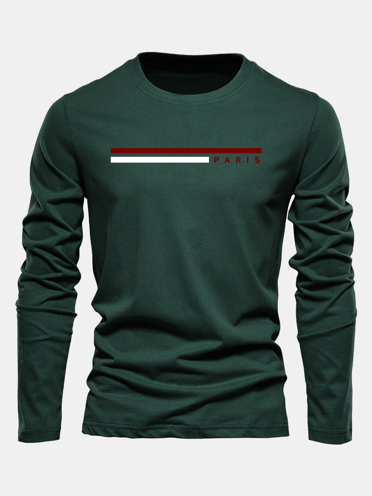 Camiseta de algodão com mangas longas, listras e estampa de Paris