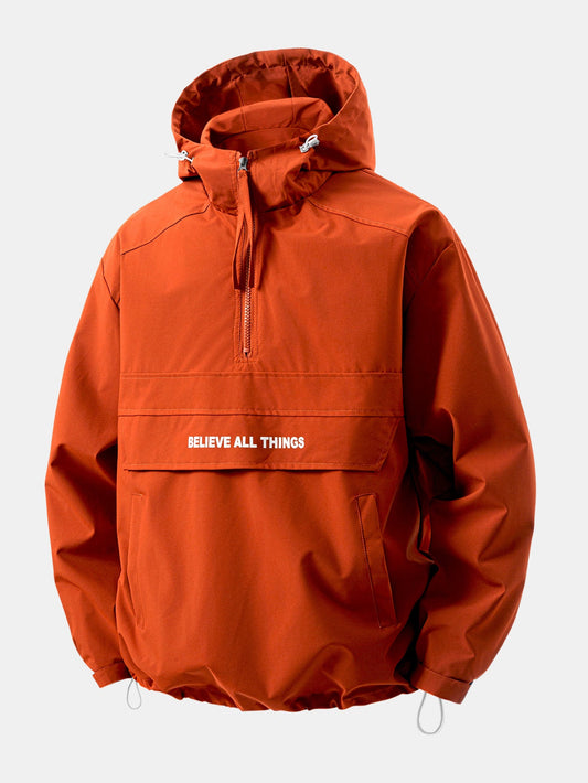 Anorak com capuz e zíper de meia abertura contra o vento