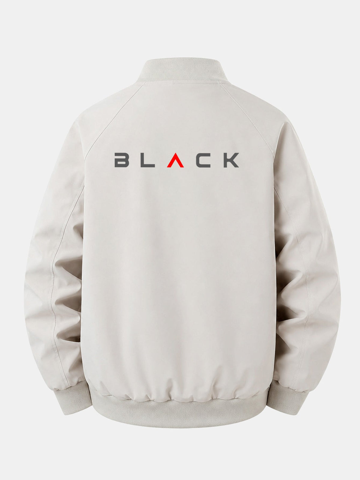 Jaqueta bomber preta estampada, de corte confortável e com zíper