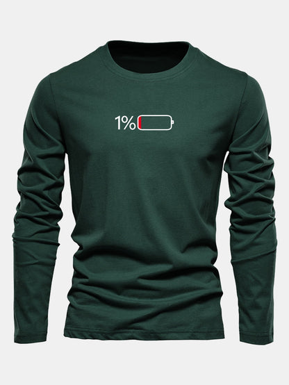 Camiseta de algodão com mangas longas e estampa de bateria de 1%