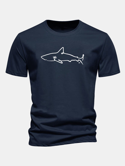 Camiseta de algodão com estampa de tubarão e corte regular