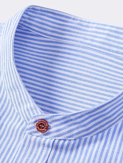 Camisa de algodão listrada com gola padre