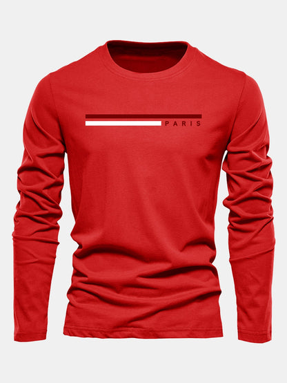 Camiseta de algodão com mangas longas, listras e estampa de Paris