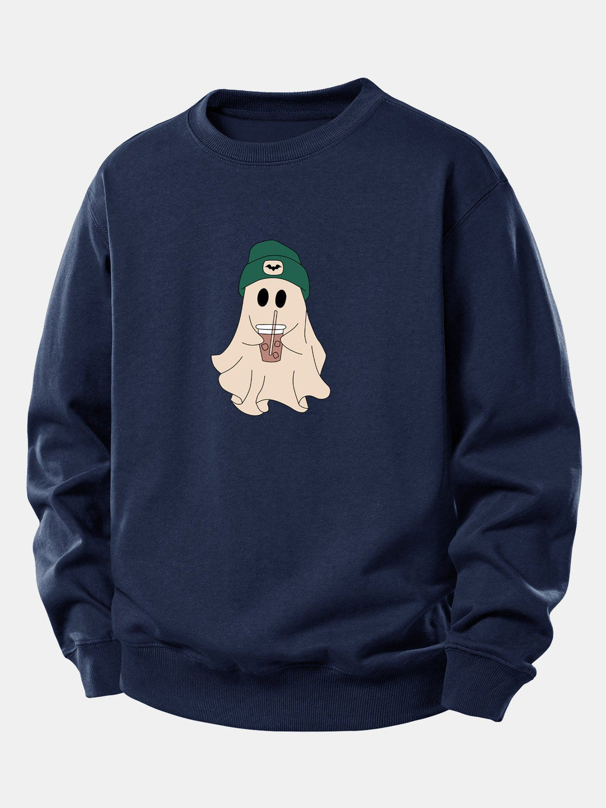 Moletom de corte confortável com estampa de fantasma fofo tomando café