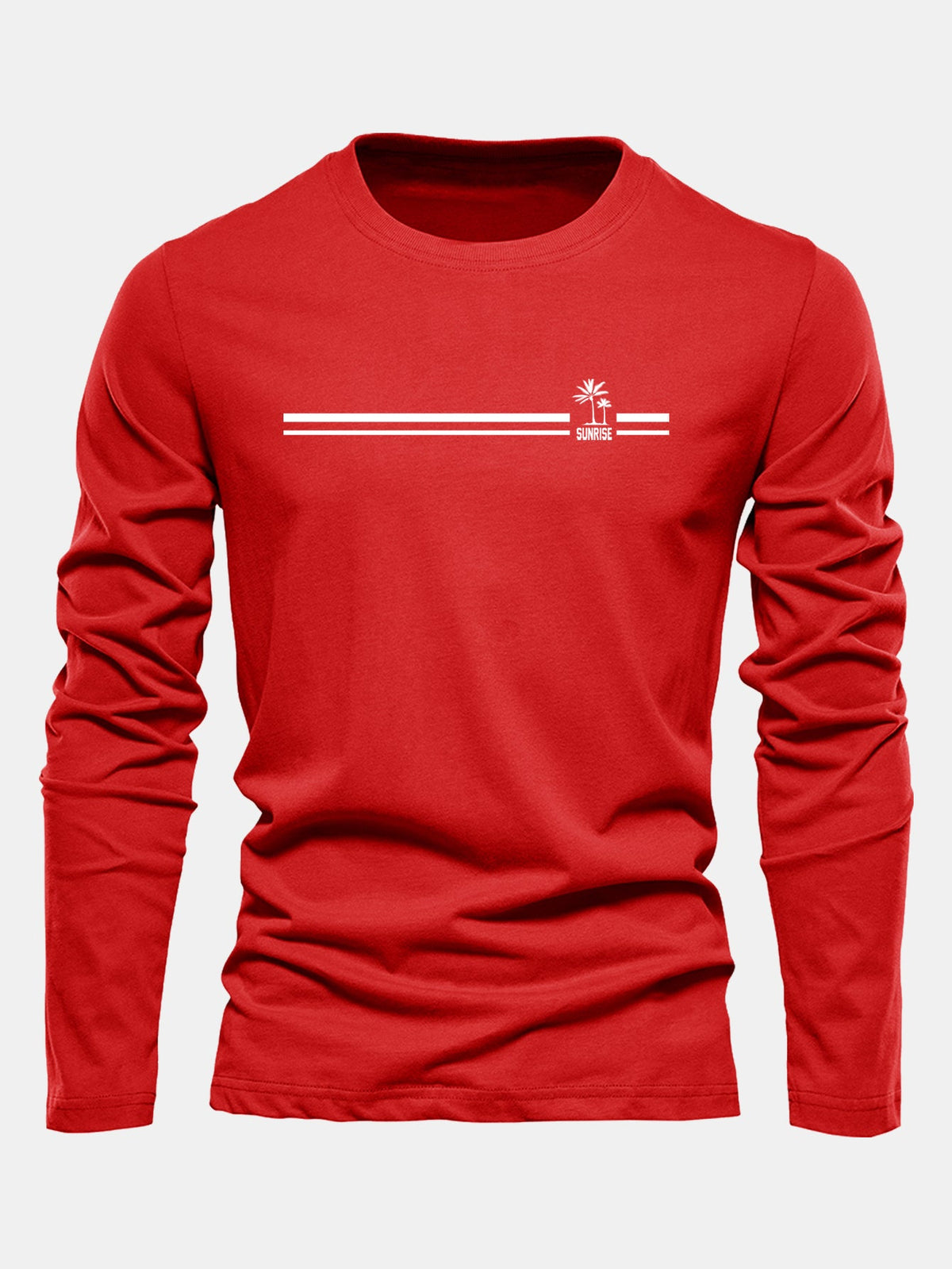 Camiseta de algodão com estampa listrada de palmeiras e mangas longas