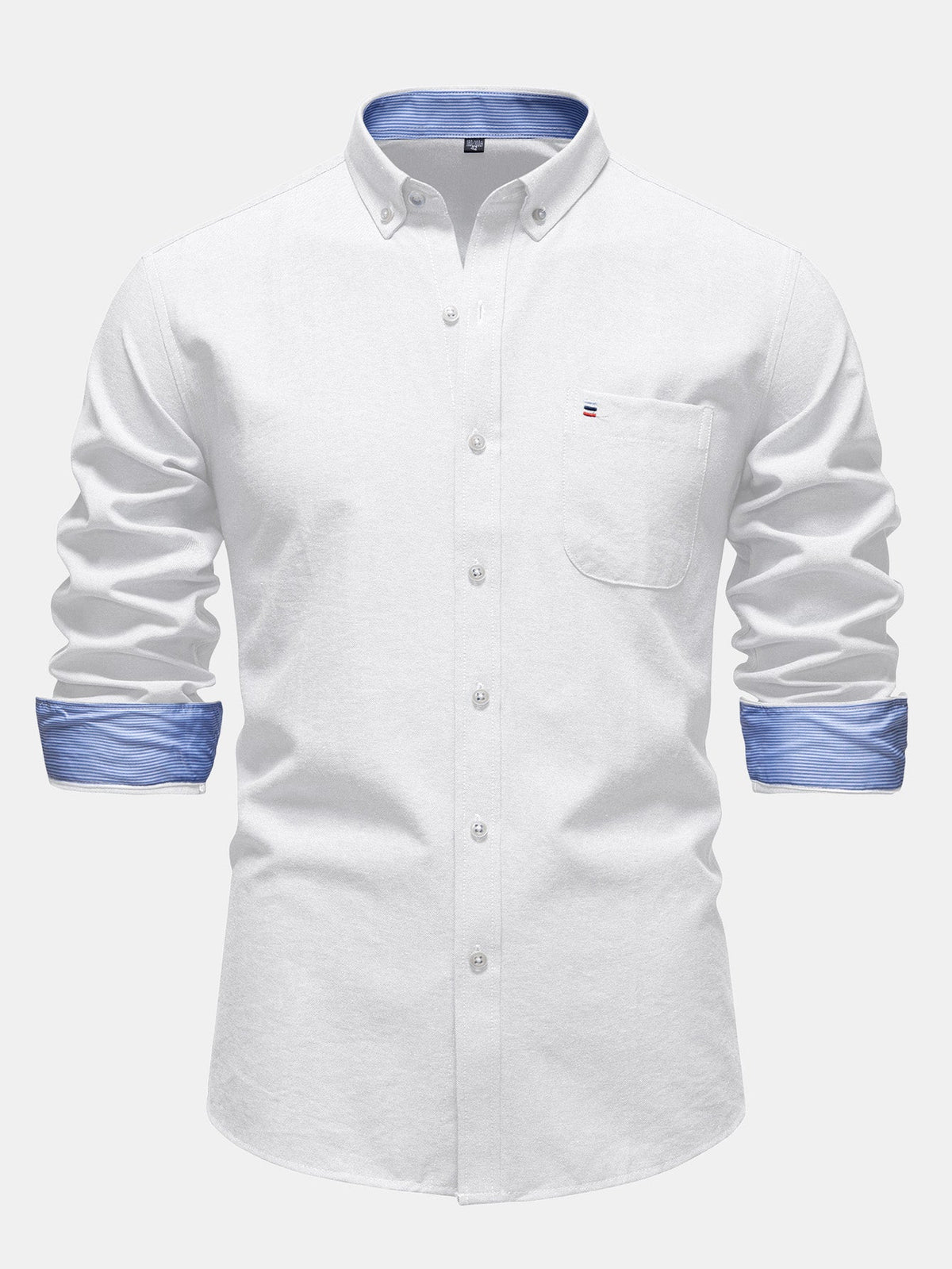 Camisa Oxford listrada com contraste e botões na gola