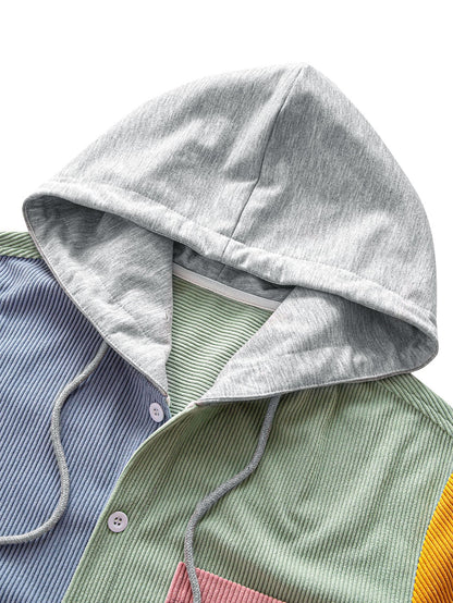 Camisa de veludo cotelê com capuz e blocos de cores