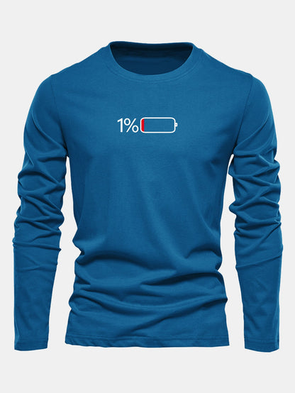 Camiseta de algodão com mangas longas e estampa de bateria de 1%