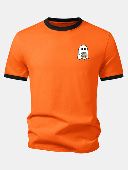 Camiseta Ringer com Contraste e Estampa de Fantasma