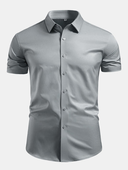 Camisa de cetim com botões e gola padre
